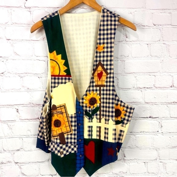 Cottagecore tailored vest birdhouse home madehand crafted vest picket fence fall - Picture 1 of 6
